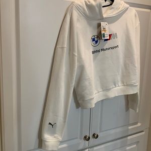 NWT- PUMA BMW cropped white hoodie